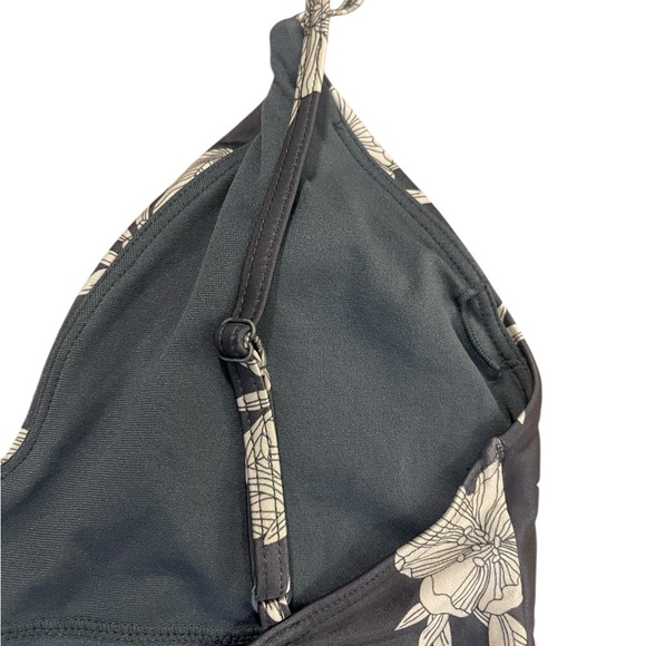 Roxy romantic senses one piece floral cream and gray bathing suit swim side tie - Picture 6 of 8